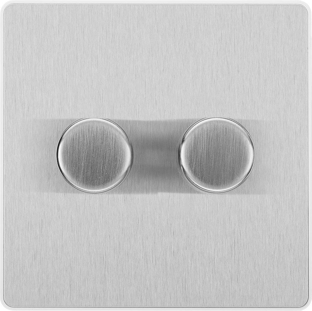 Evolve Polycarbonate Brushed Steel 2G Dimmer Switch PCDBS82W - The Switch Depot