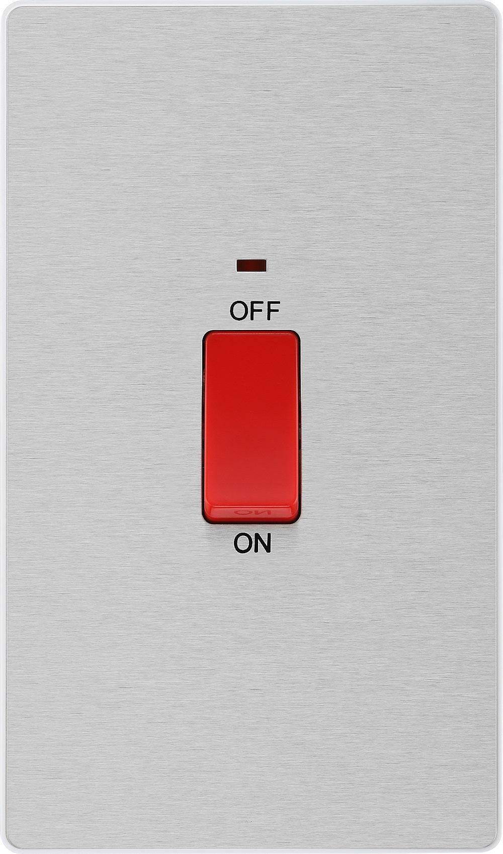Evolve Polycarbonate Brushed Steel 45A Cooker Switch with Neon PCDBS72W - The Switch Depot