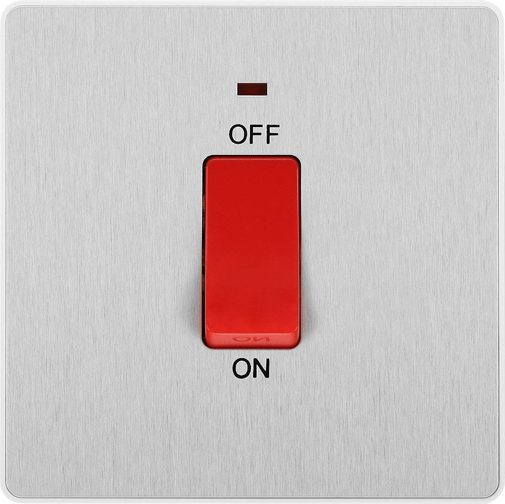 Evolve Polycarbonate Brushed Steel 45A Cooker Switch with Neon PCDBS74W - The Switch Depot