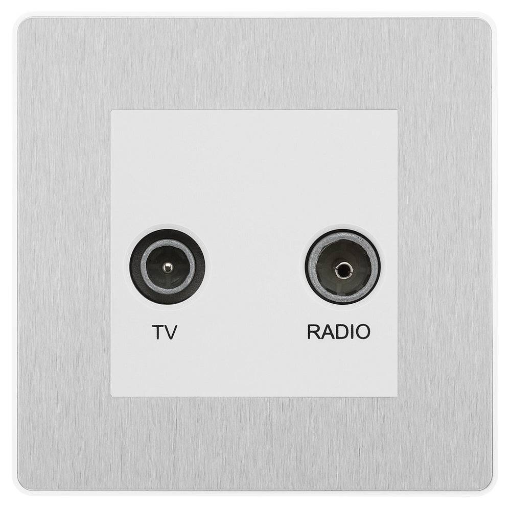Evolve Polycarbonate Brushed Steel Diplex TV Socket PCDBSTVFMW - The Switch Depot