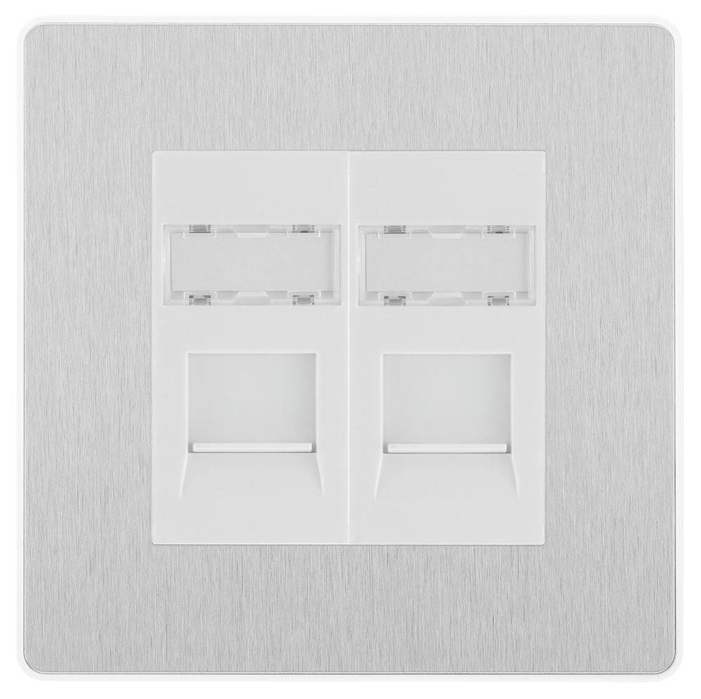 Evolve Polycarbonate Brushed Steel Double Cat5e Data Outlet Socket PCDBSRJ452W - The Switch Depot