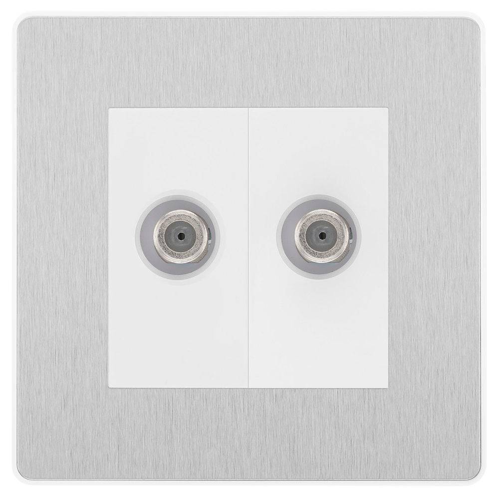 Evolve Polycarbonate Brushed Steel Double Satellite Socket PCDBS612W - The Switch Depot