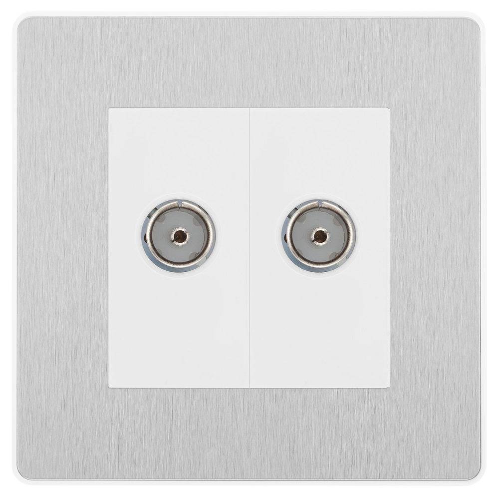 Evolve Polycarbonate Brushed Steel Double TV Socket PCDBS602W - The Switch Depot