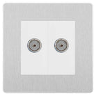 Evolve Polycarbonate Brushed Steel Double TV Socket PCDBS602W - The Switch Depot