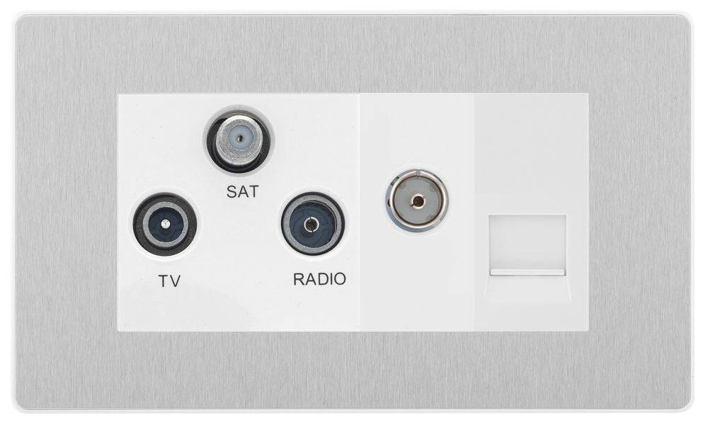 Evolve Polycarbonate Brushed Steel Triplex Combination TV Socket PCDBSTRI2W - The Switch Depot