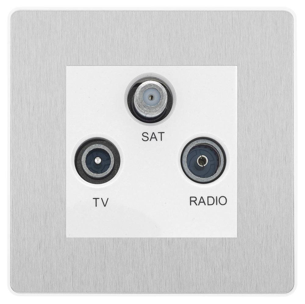 Evolve Polycarbonate Brushed Steel Triplex TV Socket PCDBSTRIW - The Switch Depot