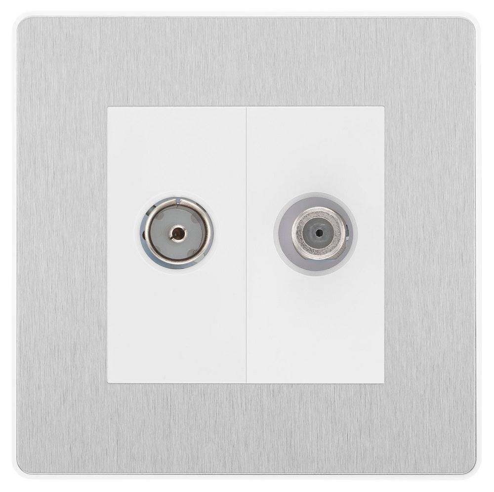 Evolve Polycarbonate Brushed Steel TV and Satellite Socket PCDBSTVSATW - The Switch Depot