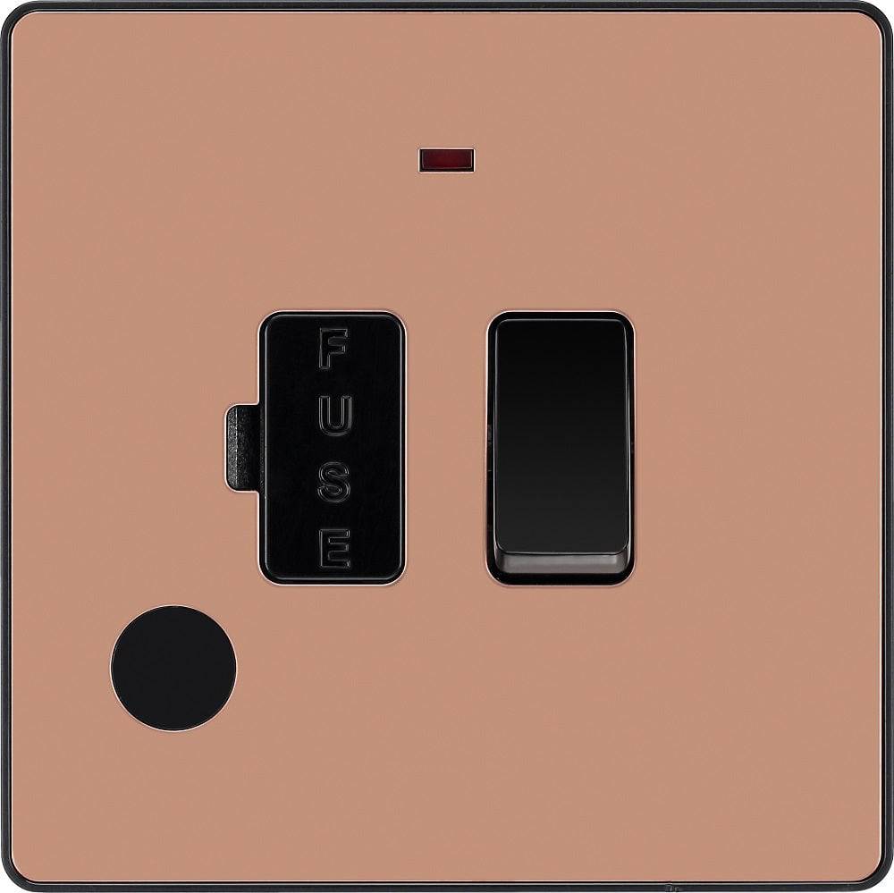 Evolve Polycarbonate Polished Copper 13A Switched Spur with Neon and Flex Outlet PCDCP52B - The Switch Depot