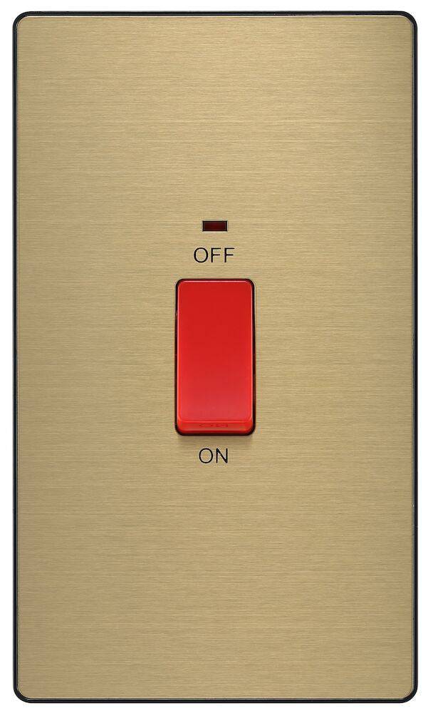 Evolve Polycarbonate Satin Brass 45A Cooker Switch with Neon PCDSB72B - The Switch Depot