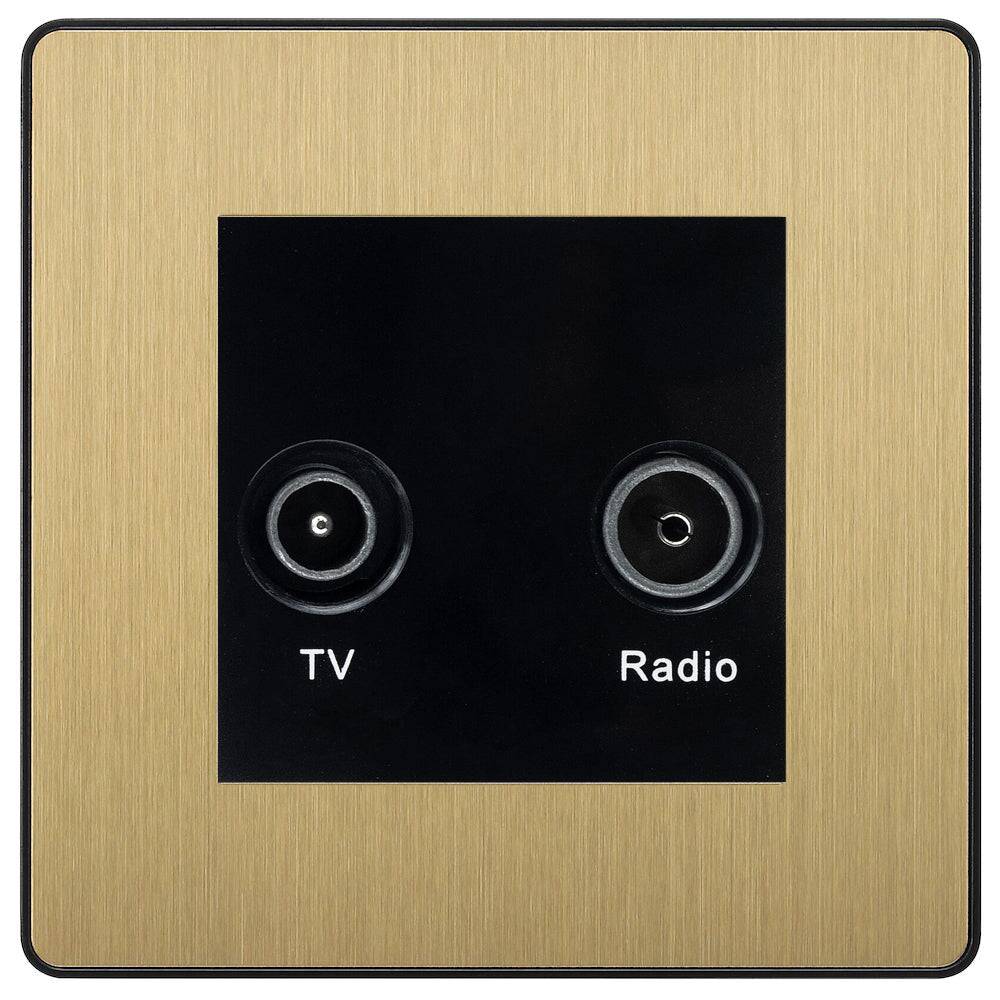 Evolve Polycarbonate Satin Brass Diplex TV Socket PCDSBTVFMB - The Switch Depot