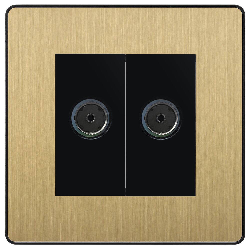 Evolve Polycarbonate Satin Brass Double TV Socket PCDSB602B - The Switch Depot