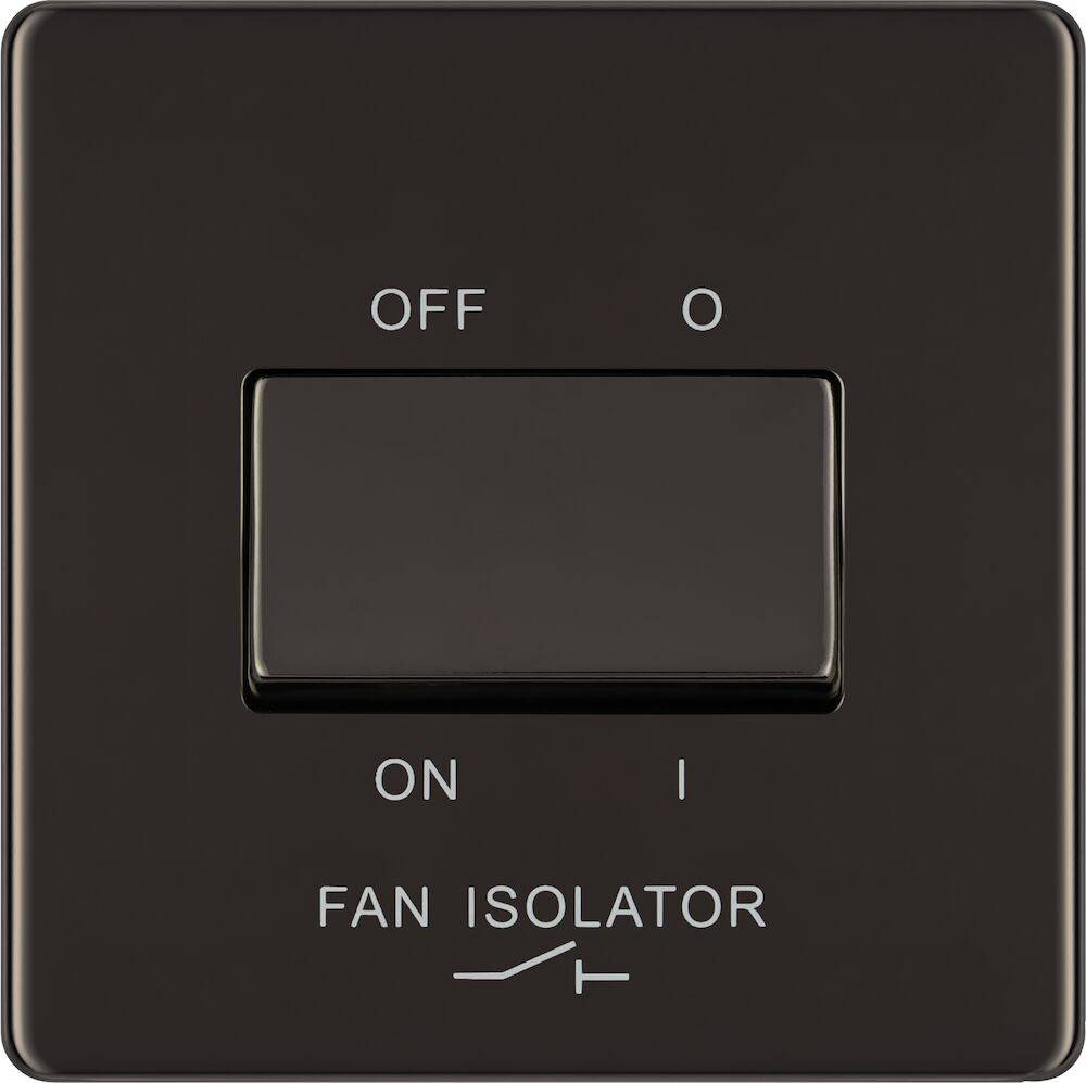 BG Screwless Black Nickel Fan Isolator Switch FBN15 | The Switch Depot