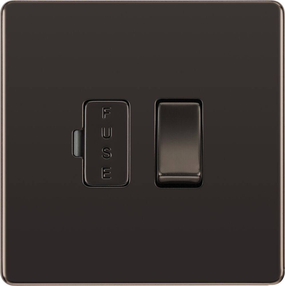 BG Screwless Black Nickel 13A Switched Spur FBN50 | The Switch Depot