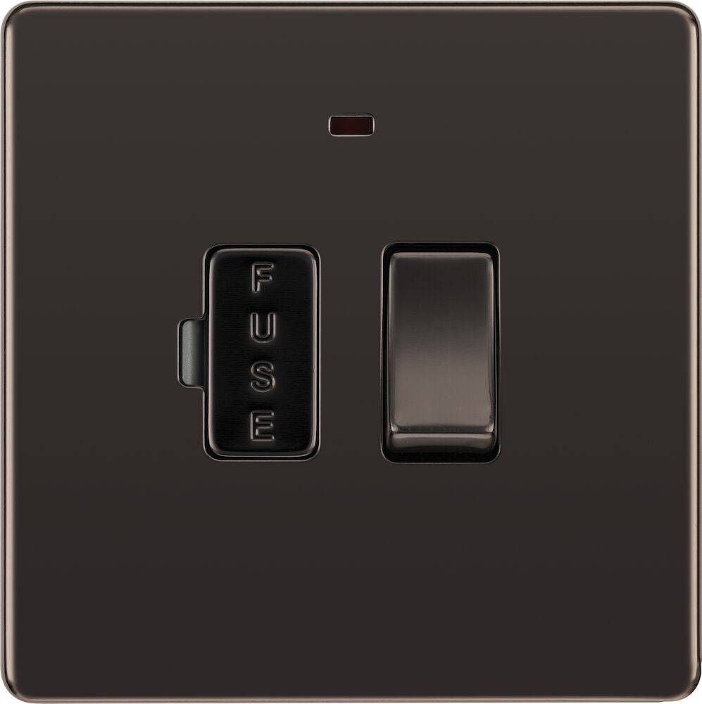 BG Screwless Black Nickel 13A Switched Spur with Neon FBN52 - The Switch Depot