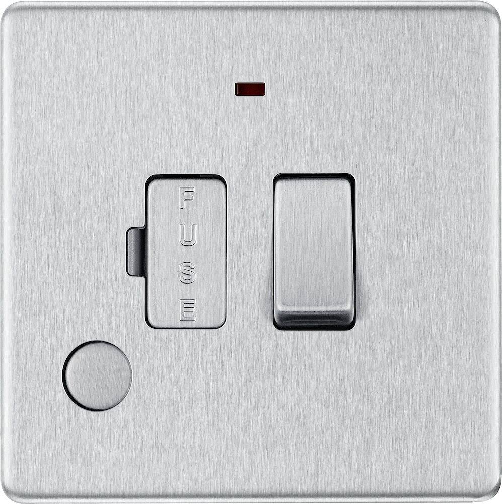 BG Screwless Brushed Steel 13A Switched Spur with Neon & Flex Outlet FBS53 - The Switch Depot