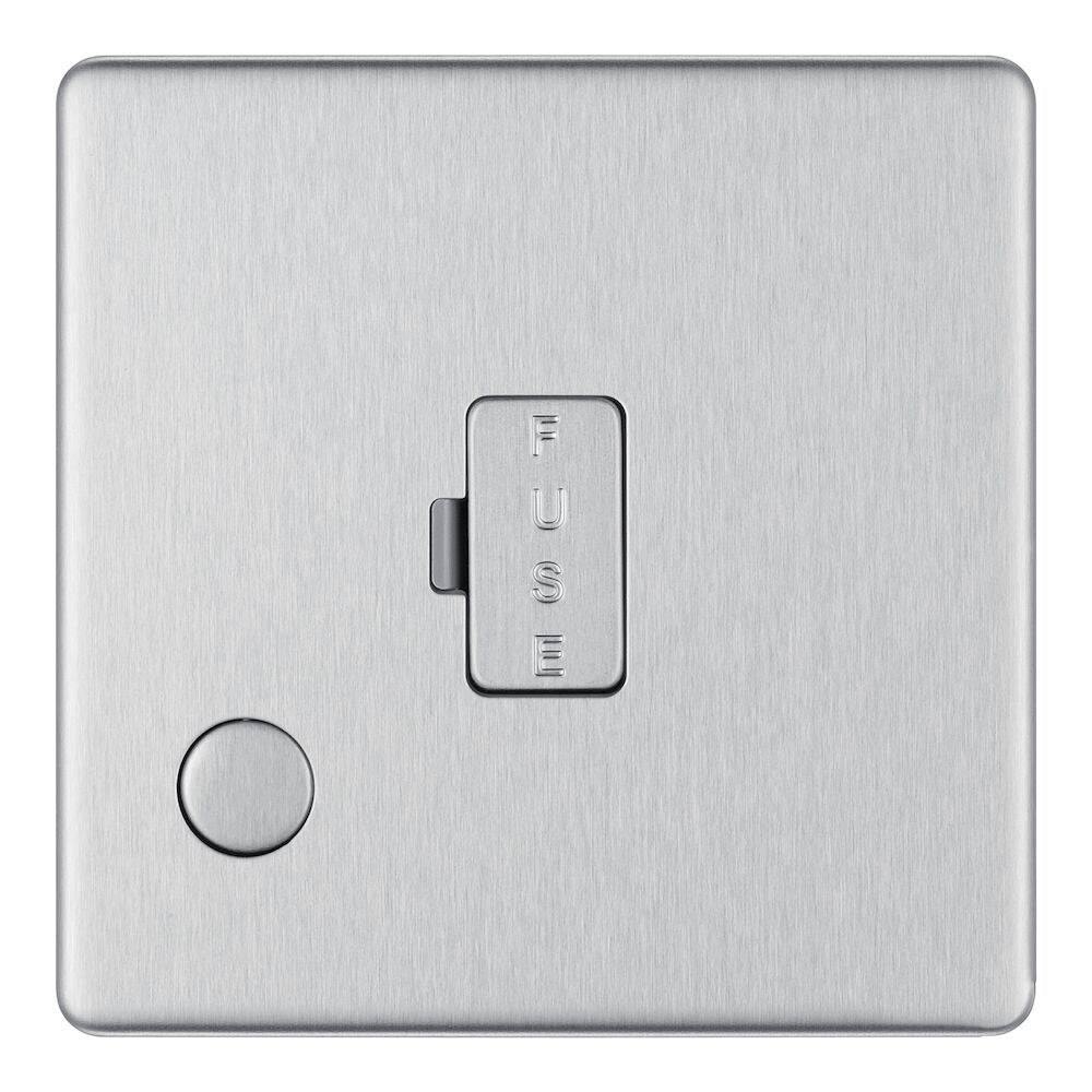 BG Screwless Brushed Steel 13A Unswitched Spur with Flex Outlet FBS55 - The Switch Depot