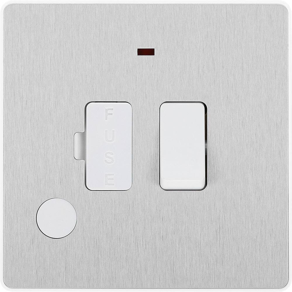 Evolve Polycarbonate Brushed Steel 13A Switched Spur with Neon and Flex Outlet PCDBS52W - The Switch Depot