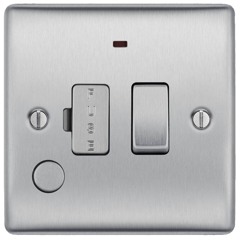 Nexus Metal Brushed Steel 13A Switched Spur with Neon & Flex Outlet NBS53 - The Switch Depot
