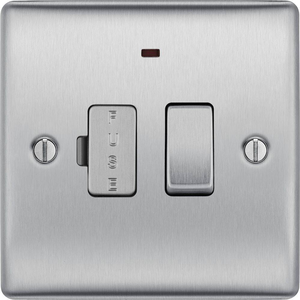 Nexus Metal Brushed Steel 13A Switched Spur with Neon NBS52 - The Switch Depot