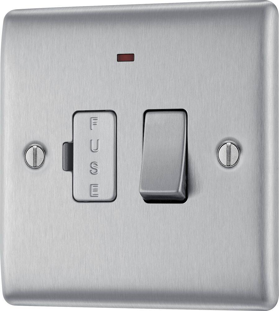 Nexus Metal Brushed Steel 13A Switched Spur with Neon NBS52 - The Switch Depot