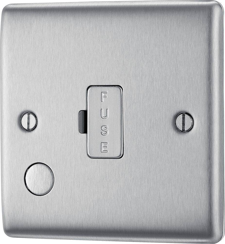 Nexus Metal Brushed Steel 13A Unswitched Spur with Flex Outlet NBS55 - The Switch Depot
