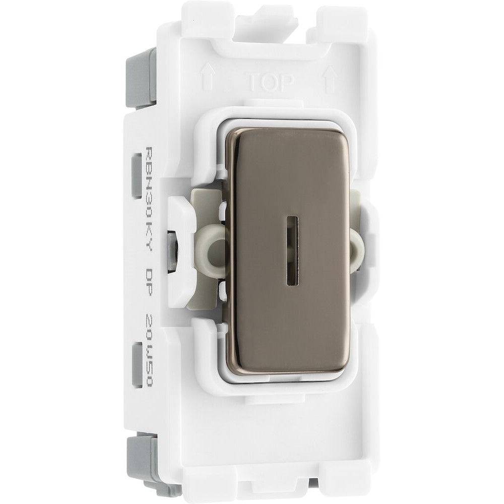 BG Black Nickel 20A Double Pole Key Grid Module RBN30KY - The Switch Depot