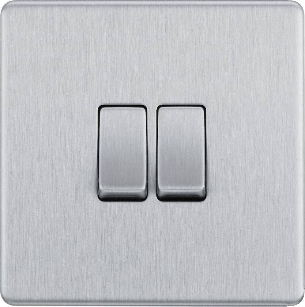 BG Screwless Brushed Steel 2G Intermediate Light Switch FBS2GINT - The Switch Depot