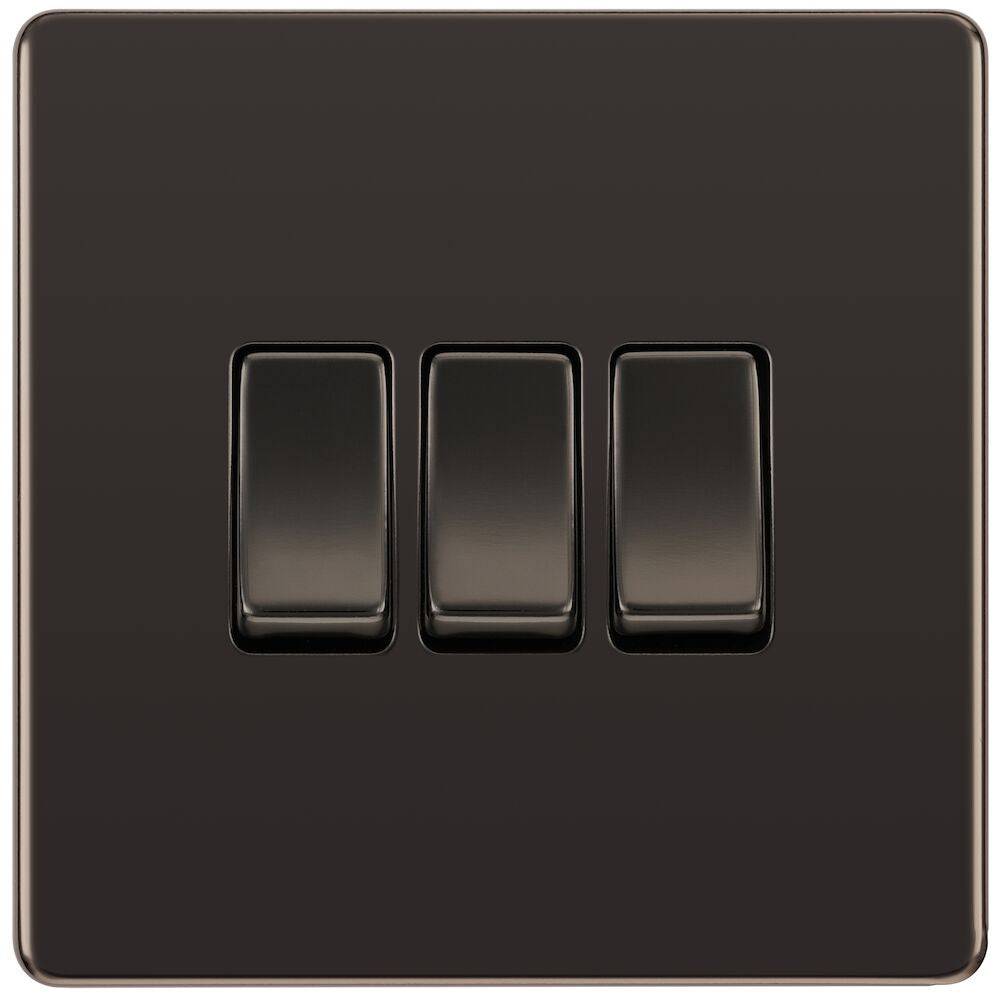 BG Screwless Black Nickel 3G Light Switch FBN43 - The Switch Depot