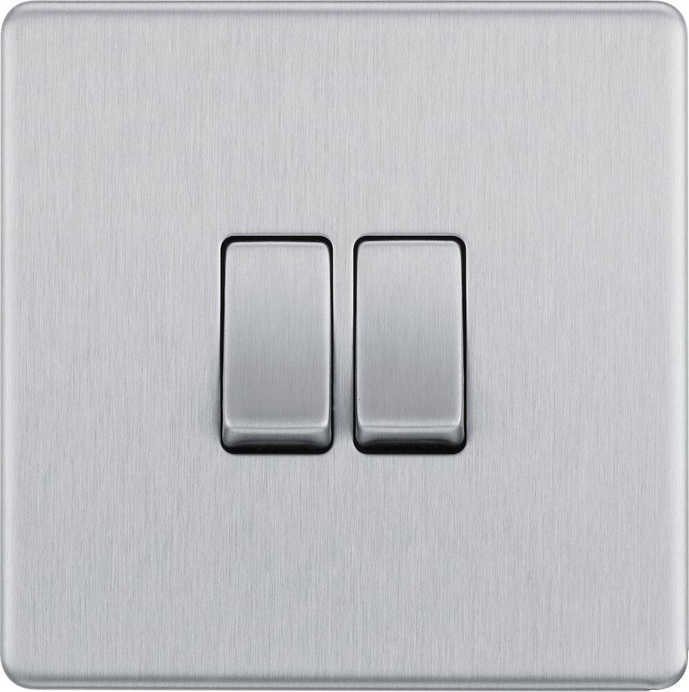 BG Screwless Brushed Steel 2G Light Switch FBS42 - The Switch Depot