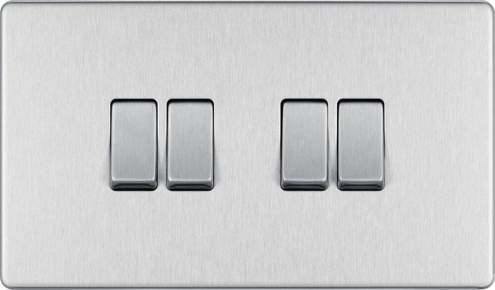 BG Screwless Brushed Steel 4G Light Switch FBS44 - The Switch Depot