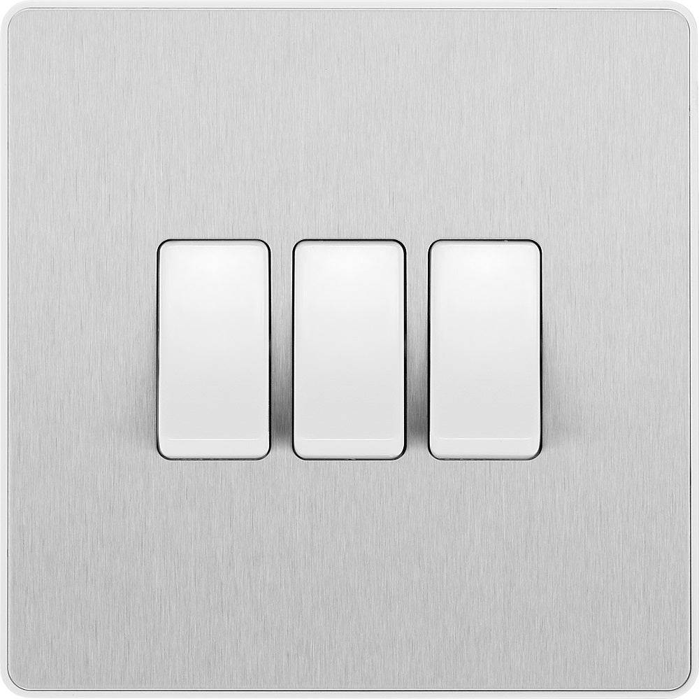 Evolve Polycarbonate Brushed Steel 3G Light Switch PCDBS43W - The Switch Depot