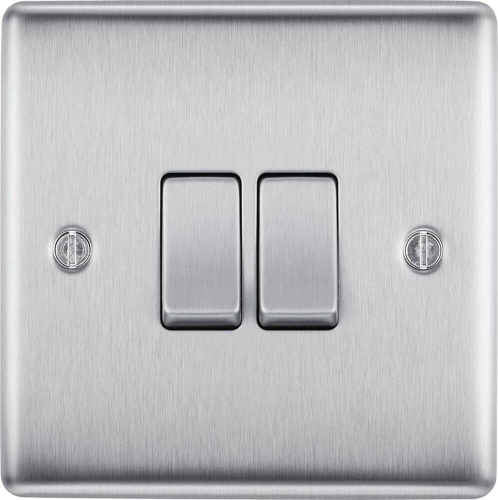 Nexus Metal Brushed Steel Light Switch 2G NBS42 - The Switch Depot