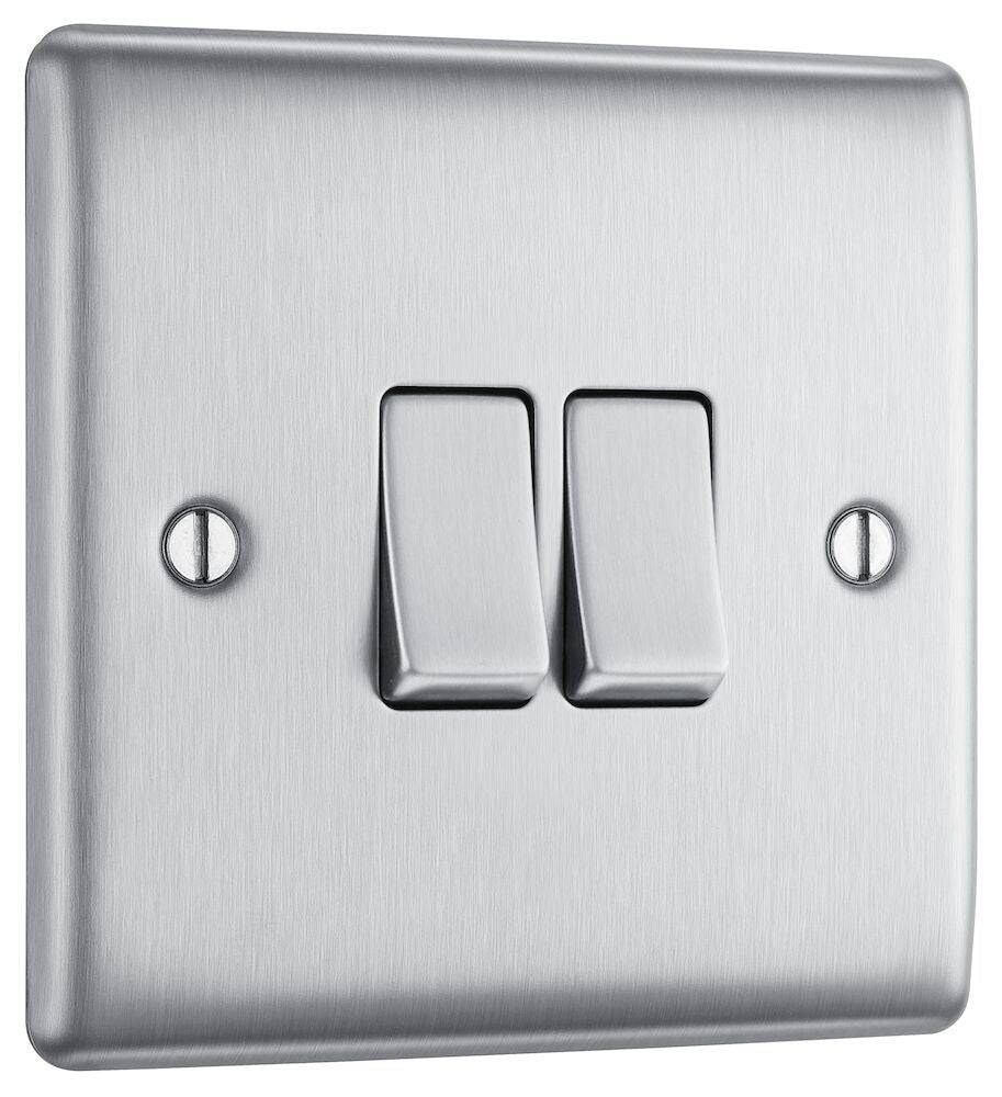 Nexus Metal Brushed Steel Light Switch 2G NBS42 - The Switch Depot