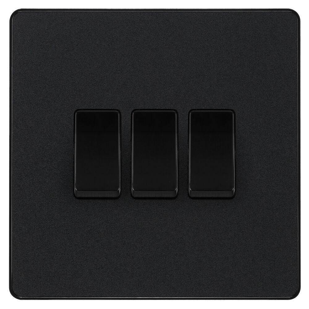 BG Evolve Polycarbonate Black Chrome 3G Light Switch PCDBC43B