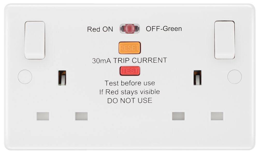 BG Moulded White PVC Double Socket with RCD 822RCD - The Switch Depot