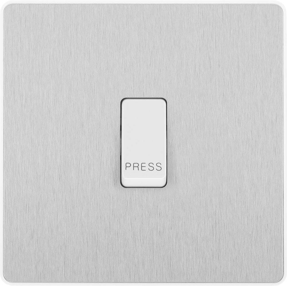Evolve Polycarbonate Brushed Steel Retractive Switch Marked Press PCDBS14W - The Switch Depot