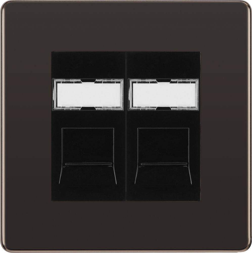 BG Screwless Black Nickel Double Cate5e Data Outlet Socket FBNRJ452B - The Switch Depot