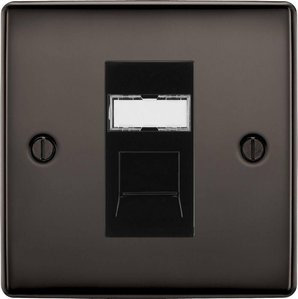 Nexus Metal Black Nickel Cat6 Data Outlet Socket NBNRJ4516B - The Switch Depot