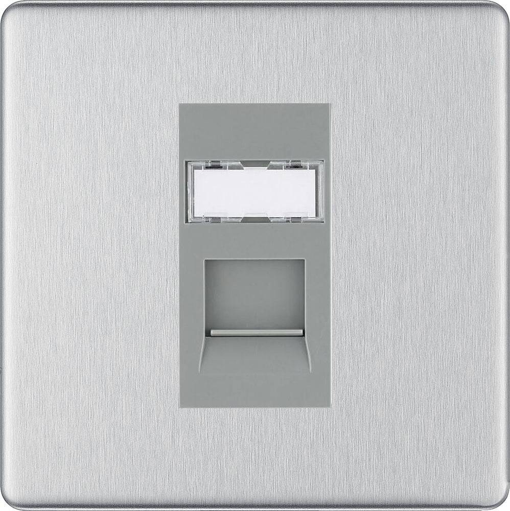 BG Screwless Brushed Steel Cat6 Data Outlet Socket FBSRJ4516G - The Switch Depot