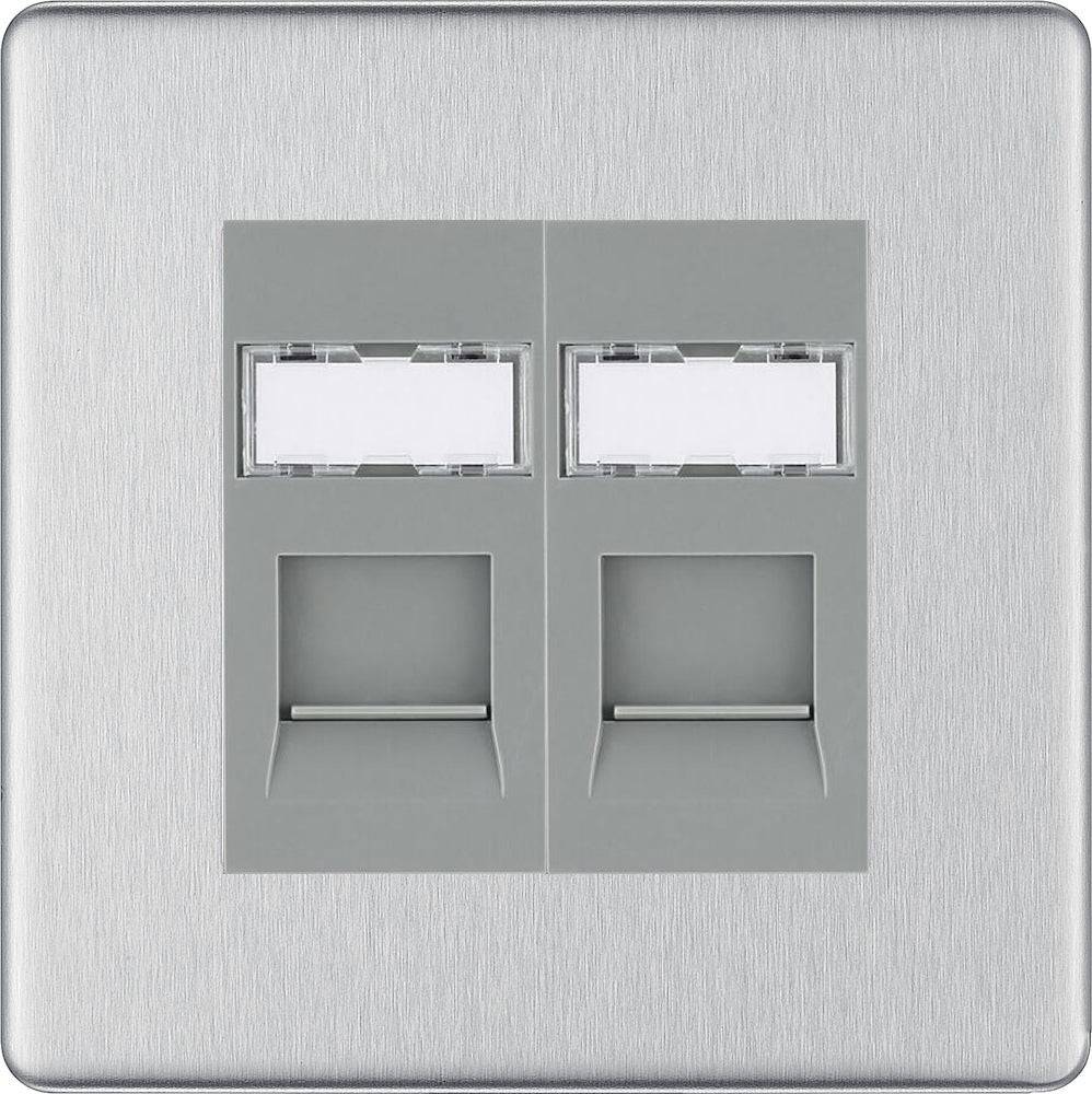 BG Screwless Brushed Steel Double Cat6 Data Outlet Socket FBSRJ4526G - The Switch Depot