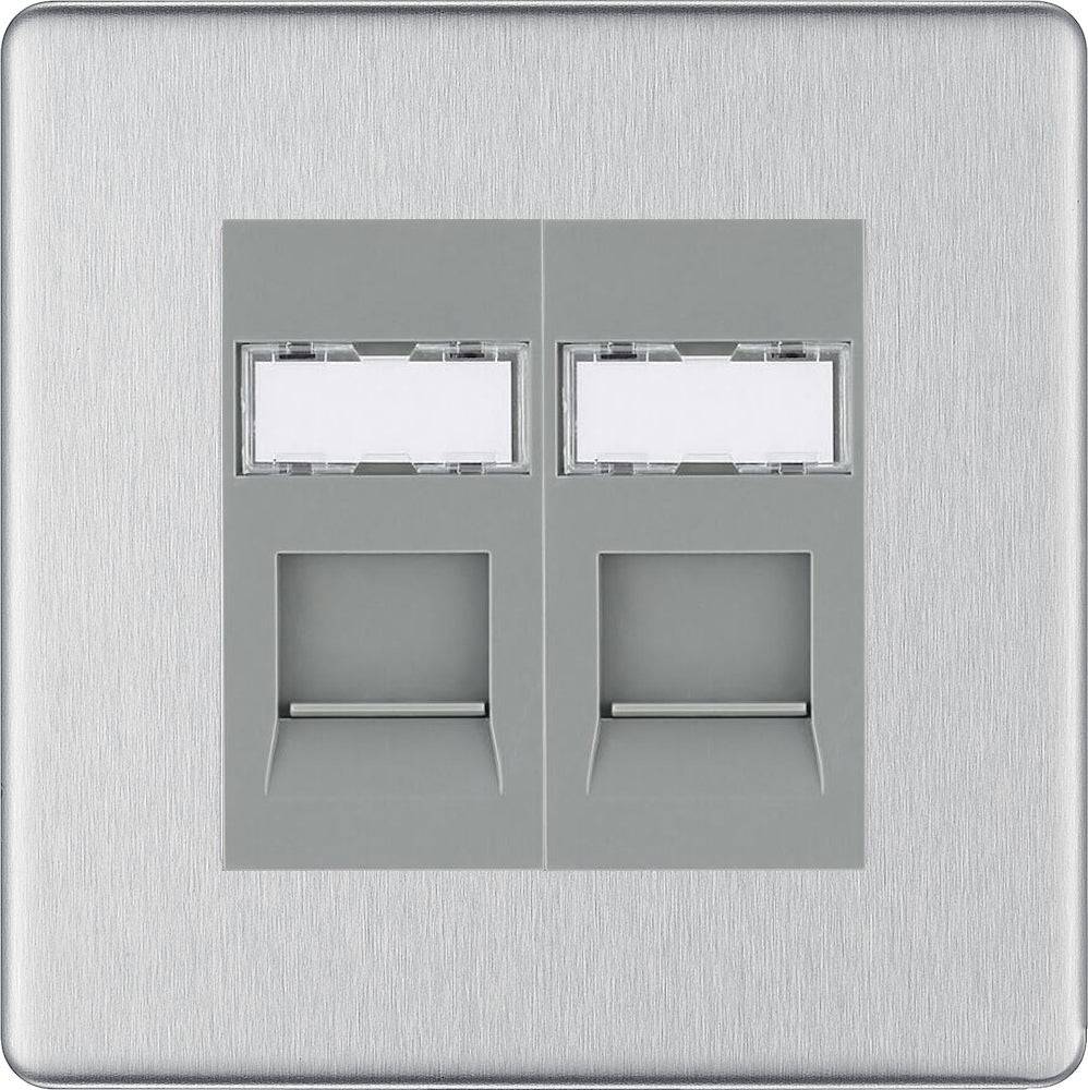 BG Screwless Brushed Steel Double Cate5e Data Outlet Socket FBSRJ452G - The Switch Depot