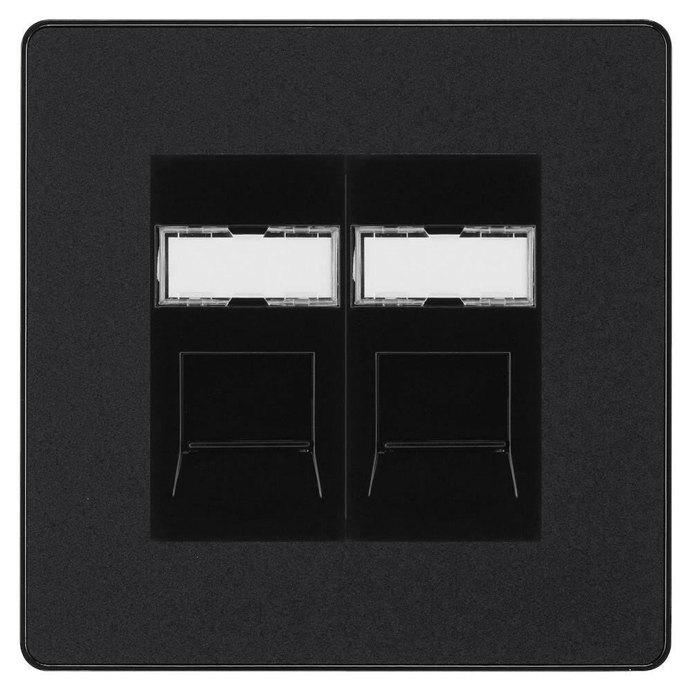 Evolve Polycarbonate Matt Black Double Cat5e Data Outlet Socket PCDMBRJ452B - The Switch Depot