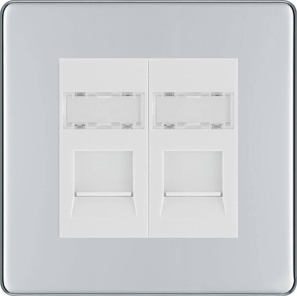 BG Screwless Polished Chrome Double Cat6 Data Outlet Socket FPCRJ4526W - The Switch Depot