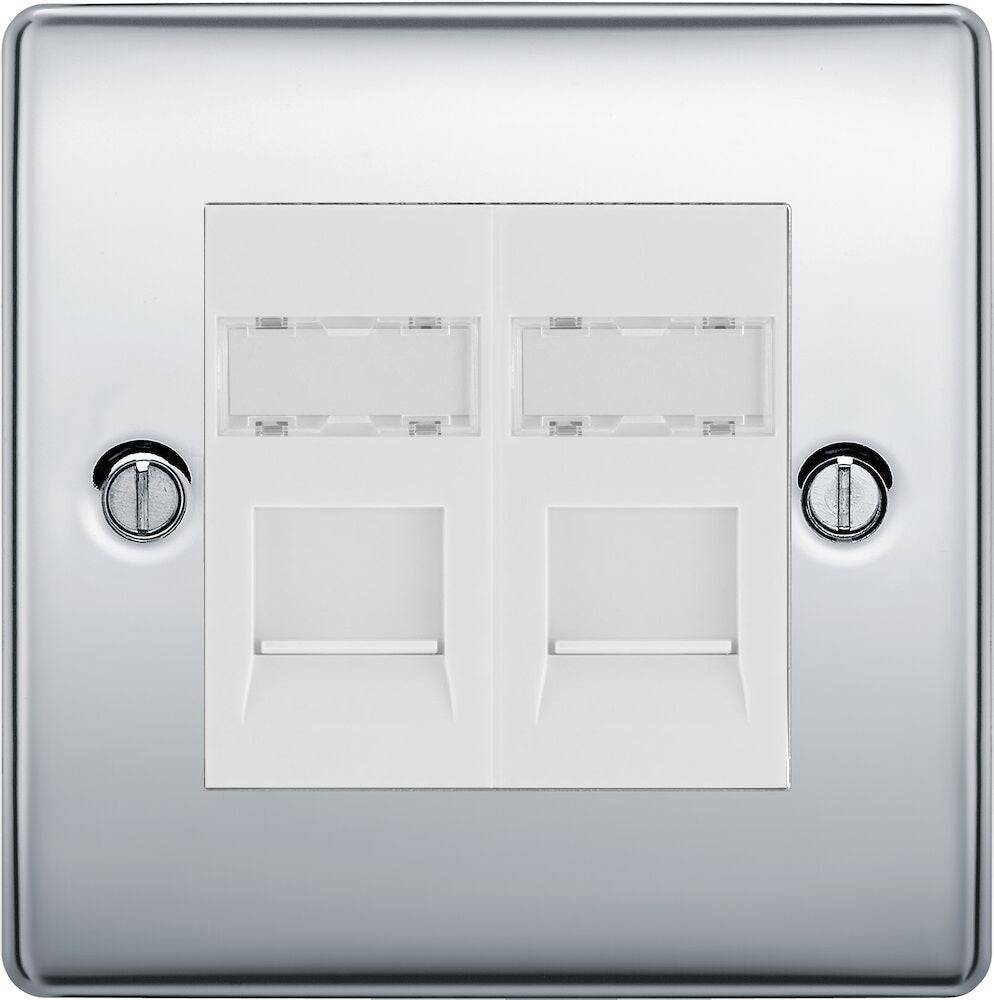 Nexus Metal Polished Chrome Double Cat6 Data Outlet Socket NPCRJ4526W - The Switch Depot