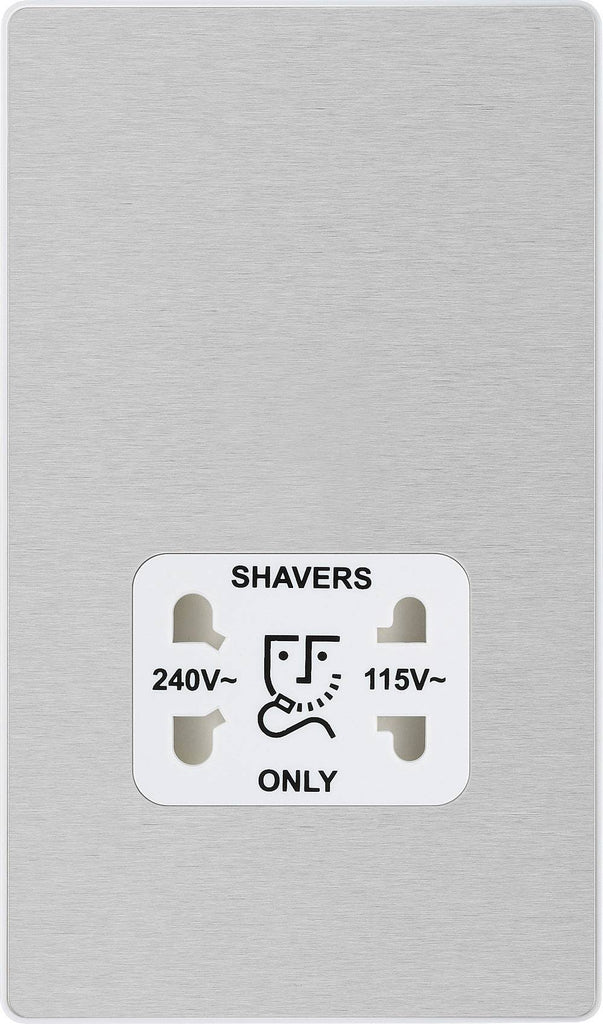 Evolve Polycarbonate Brushed Steel Shaver Socket PCDBS20W - The Switch Depot