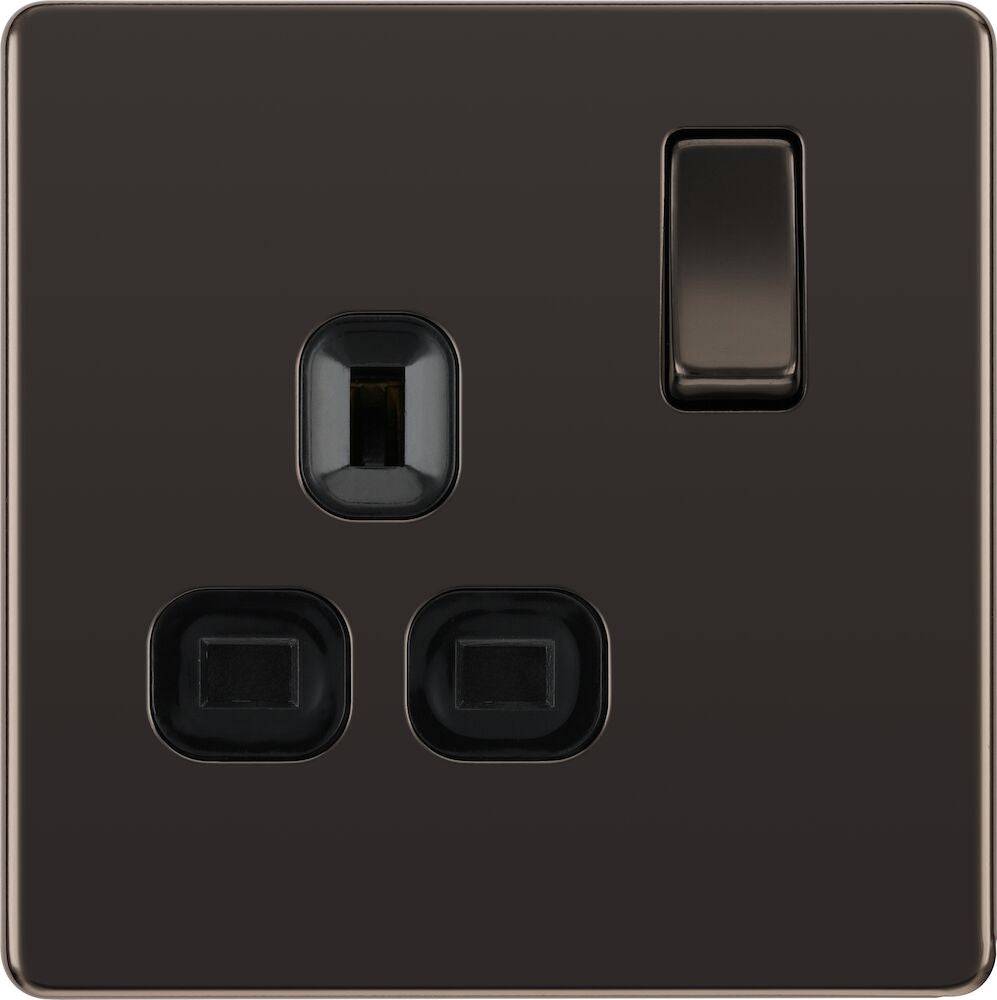 BG Screwless Black Nickel Single Socket FBN21B - The Switch Depot