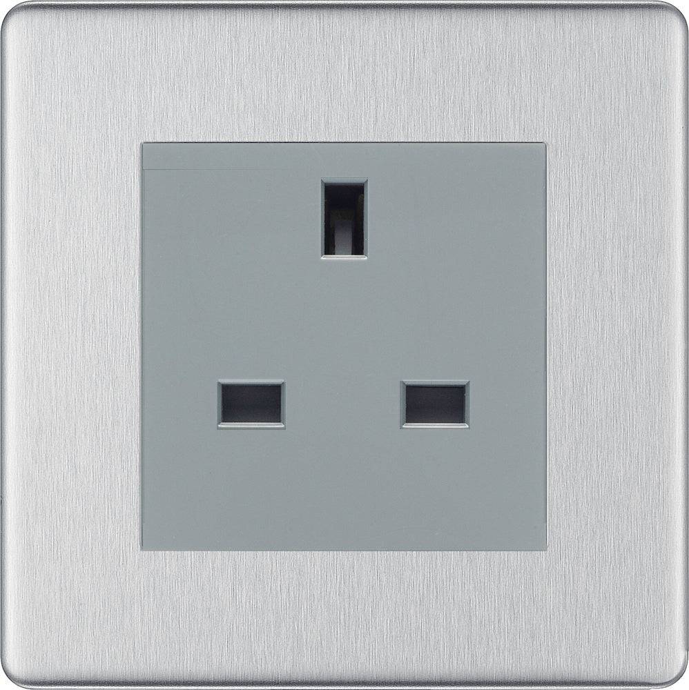 BG Screwless Brushed Steel 13A Unswitched Socket FBSUSSG - The Switch Depot