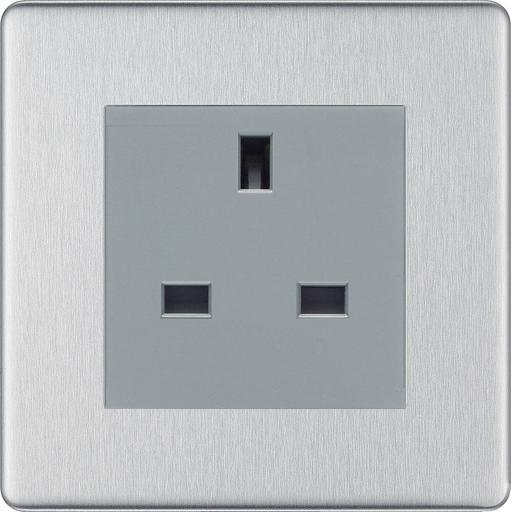 BG Screwless Brushed Steel 13A Unswitched Socket FBSUSSG - The Switch Depot