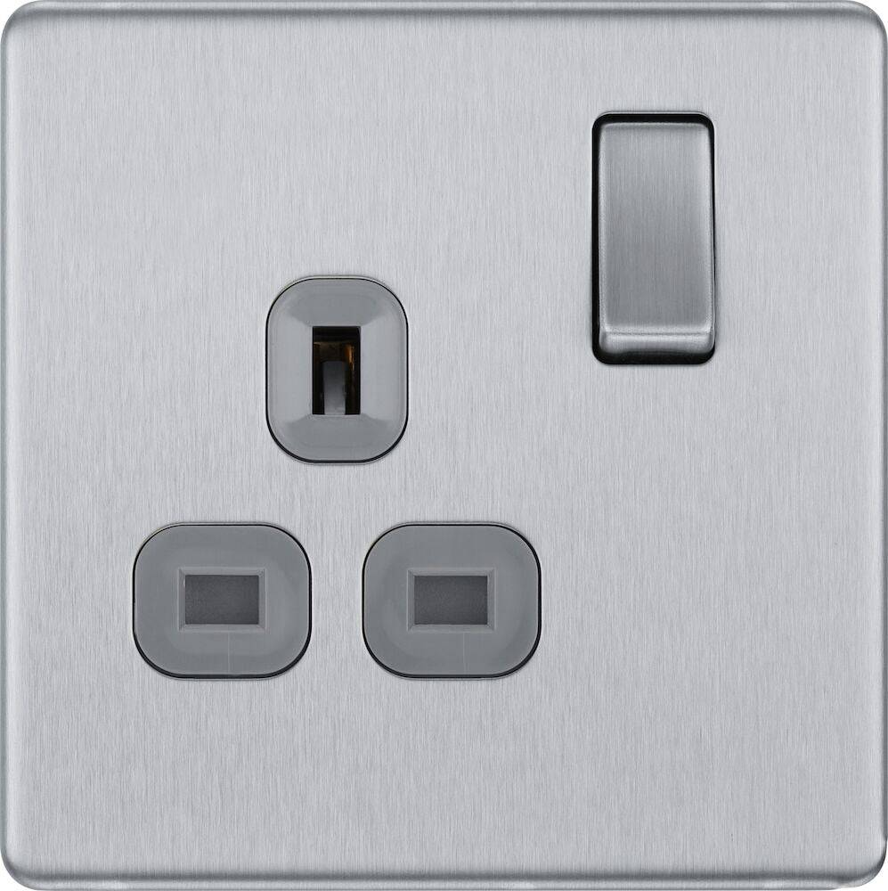 BG Screwless Brushed Steel Single Socket FBS21G - The Switch Depot