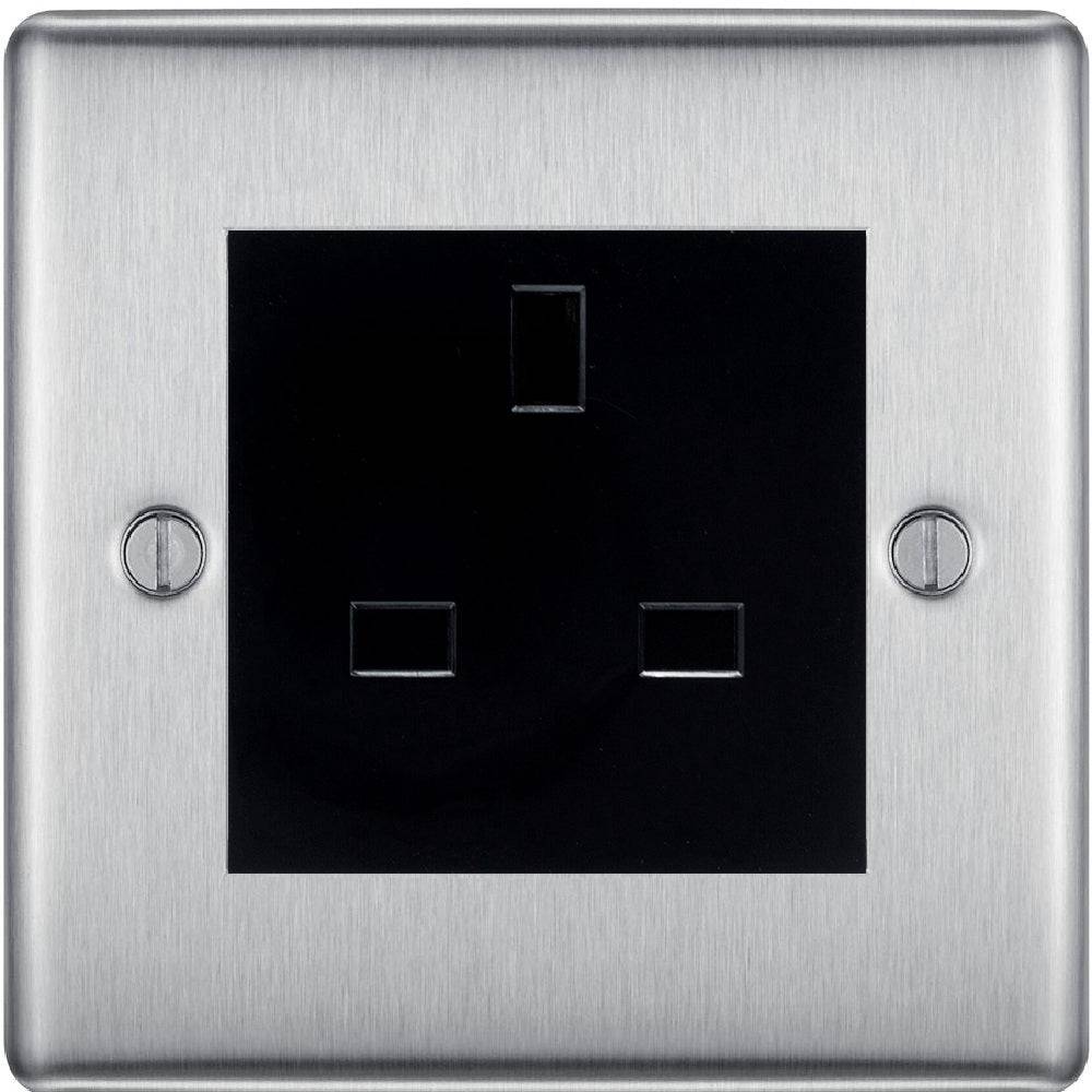 Nexus Metal Brushed Steel 13A Unswitched Socket NBSUSSB - The Switch Depot